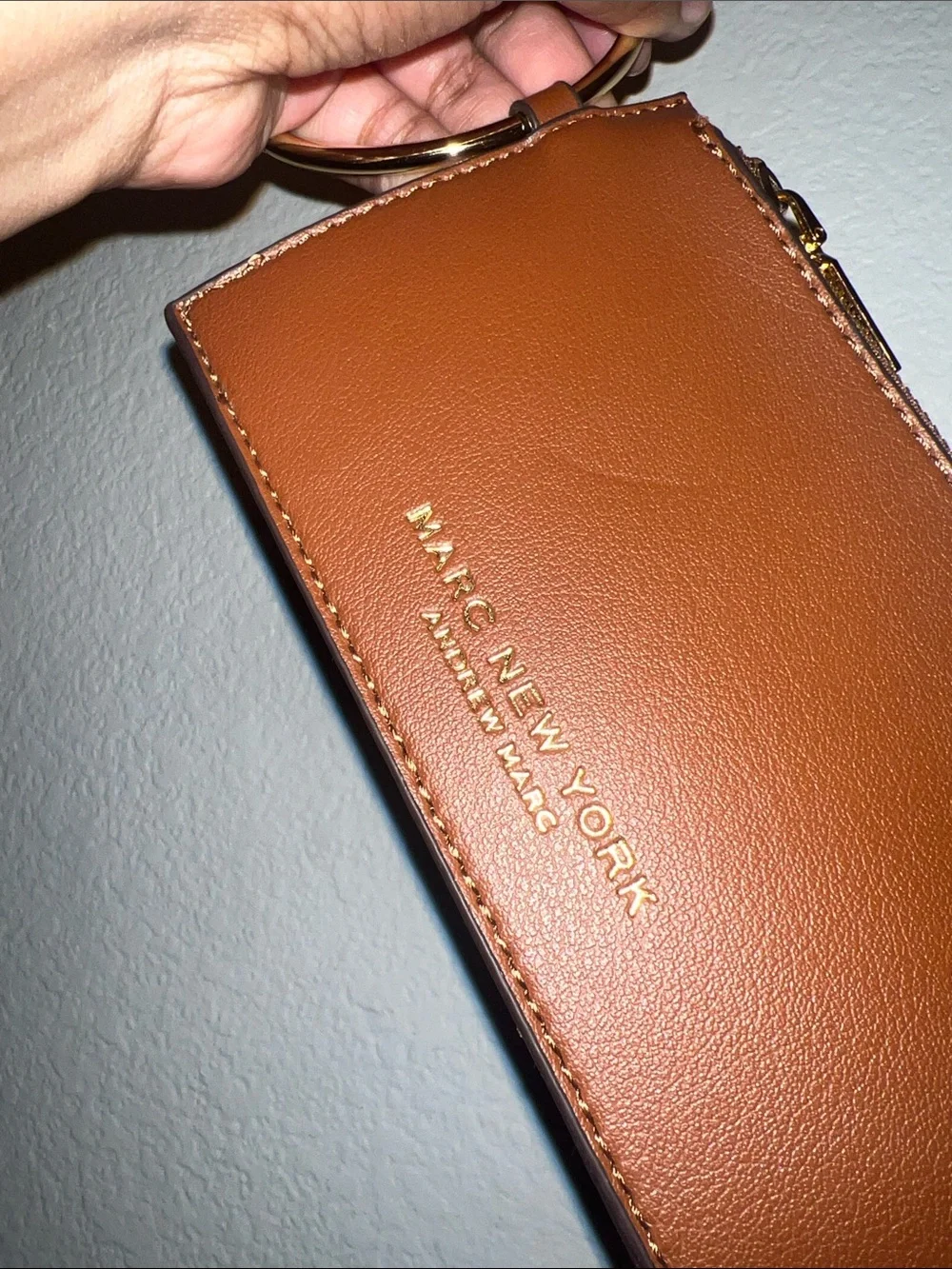 Marc New York Tan Leather Zip Card Holder Key Ring